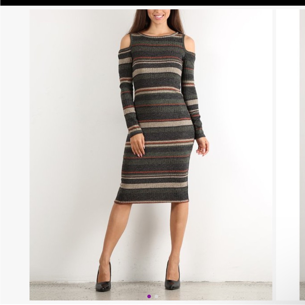 Pretty young thing Green and Charcoal cold Shoulder Dress - Picture 4 of 5